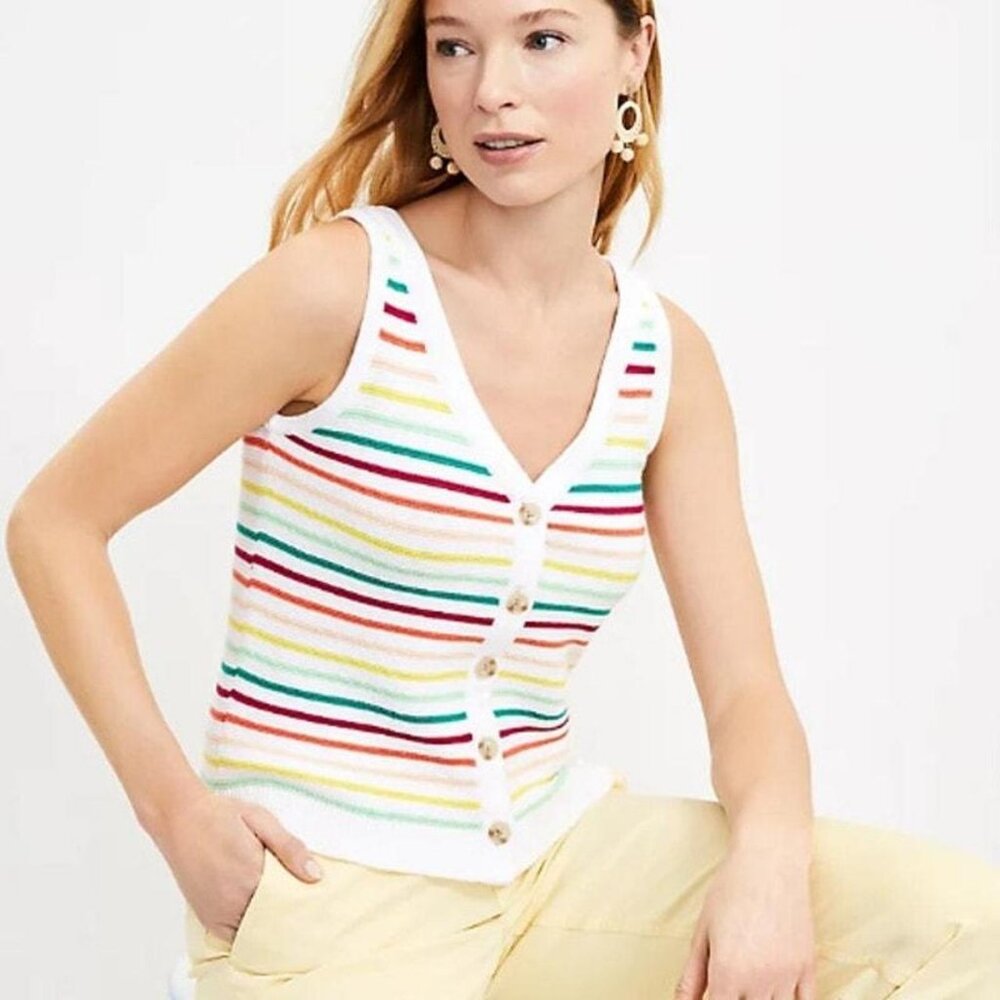 Rainbow Button-Up Cropped Sweater Vest from LOFT